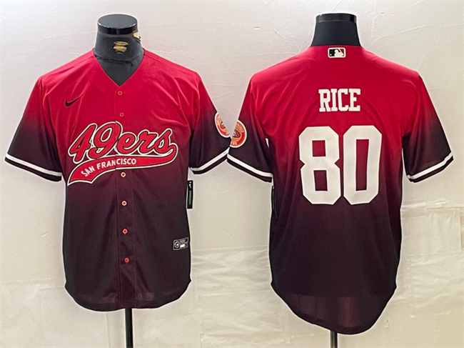 Men's San Francisco 49ers #80 Jerry Rice Red/Black With Patch Cool Base Stitched Baseball Jersey